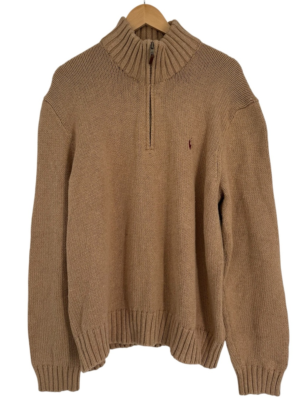 Polo Ralph Lauren Sweater Mens XXL Beige 1/4 Zip Mock Neck Chunky Knit Pullover